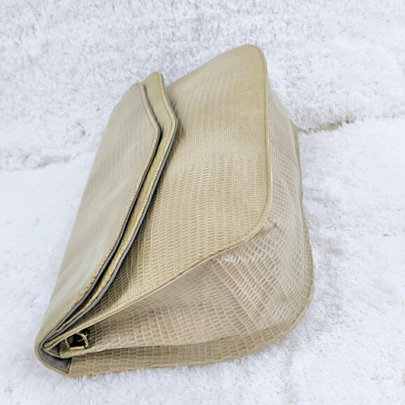 Beige Snake Skin Embossed Leather Clutch Shoulder Bag - Picture 5 of 8